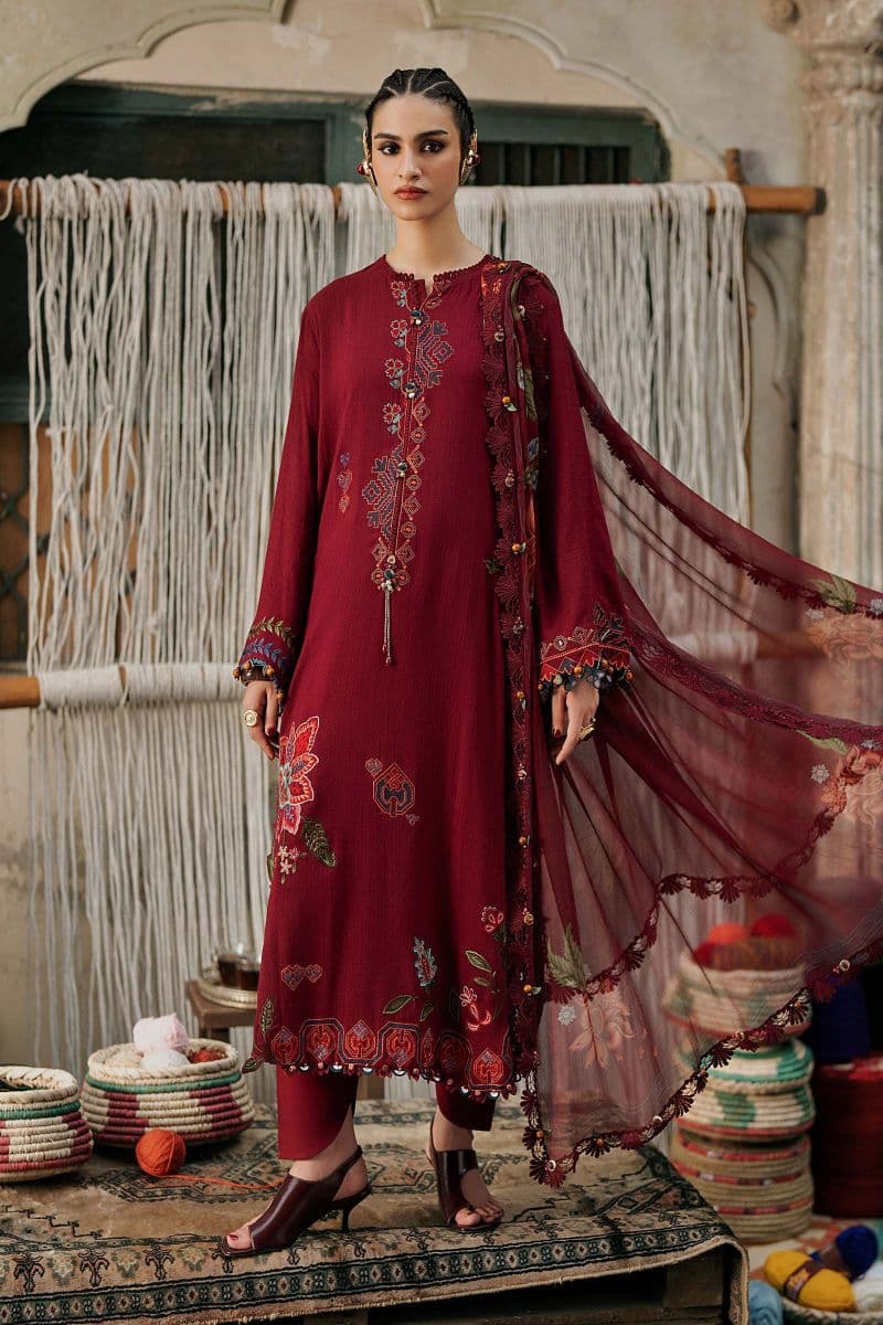 3 Piece Unstitched Embroidered Dobby Linen Suit thumbnail