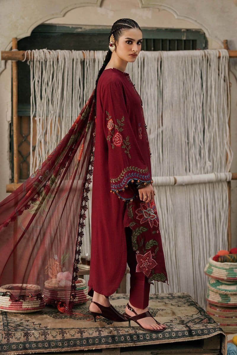3 Piece Unstitched Embroidered Dobby Linen Suit thumbnail
