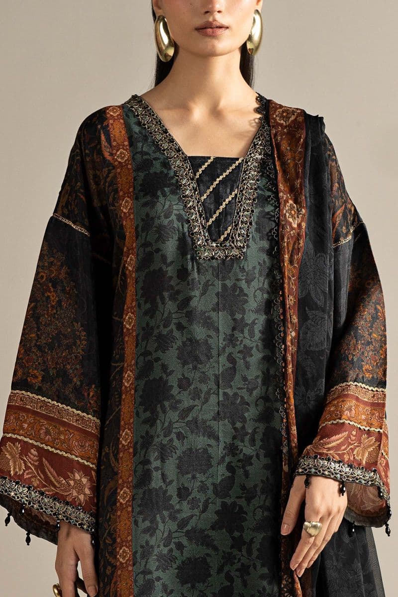 3 Piece Embroidered Raw Silk Suit thumbnail