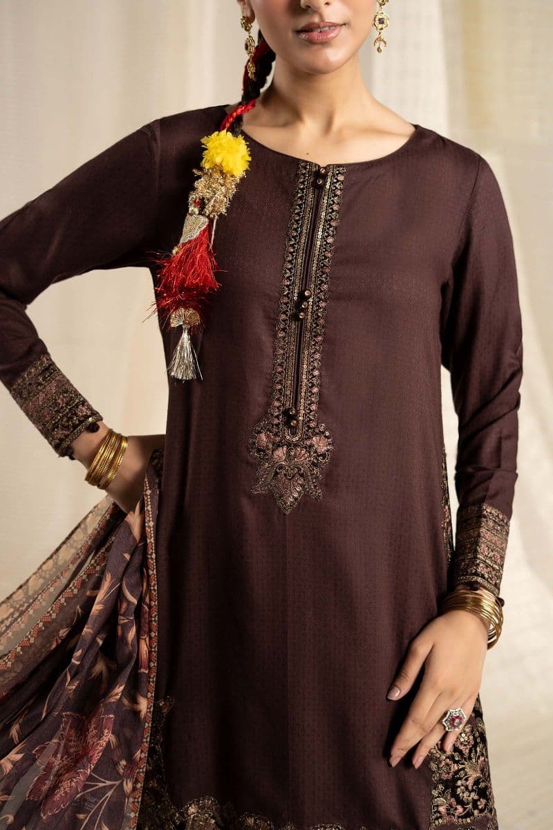 3 Piece Embroidered Dobby Linen Suit