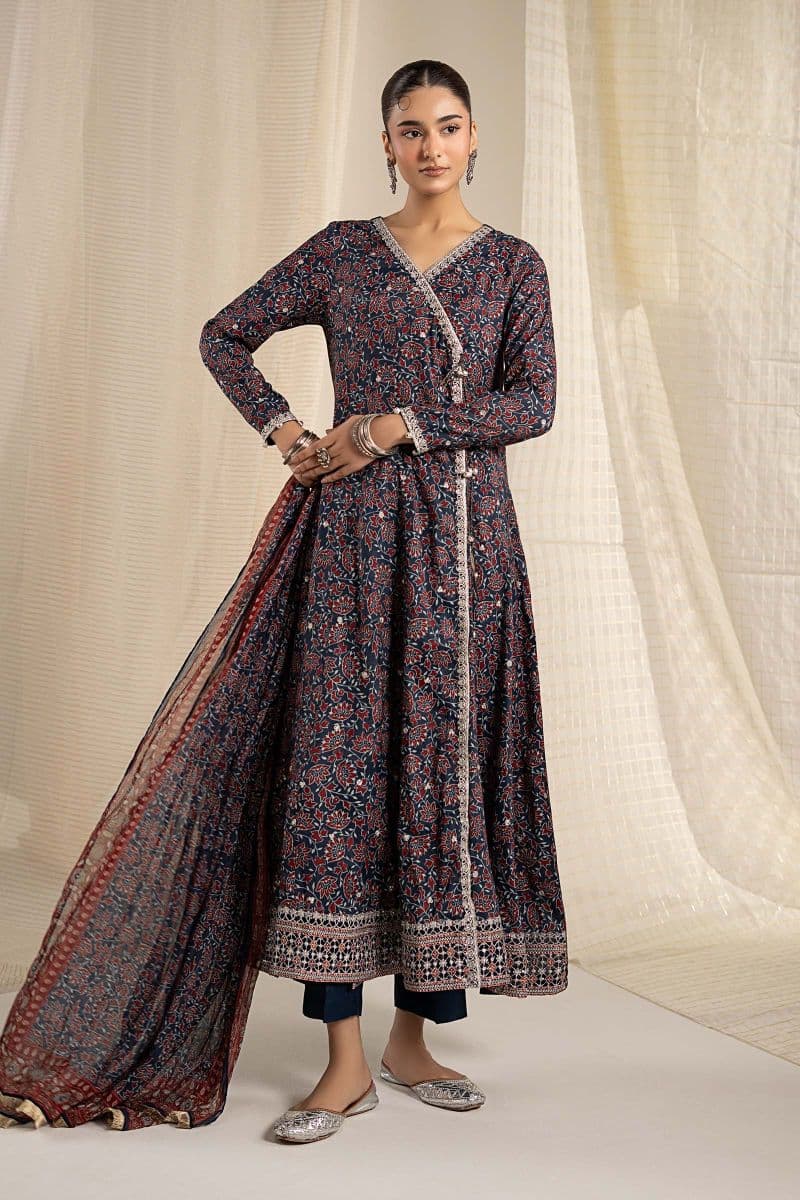 3 Piece Embroidered Raw Silk Suit thumbnail