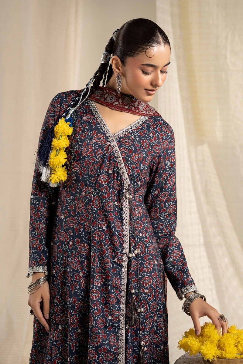 3 Piece Embroidered Raw Silk Suit thumbnail