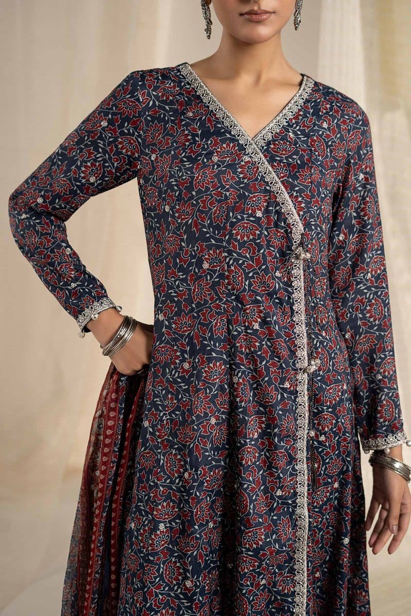 3 Piece Embroidered Raw Silk Suit thumbnail