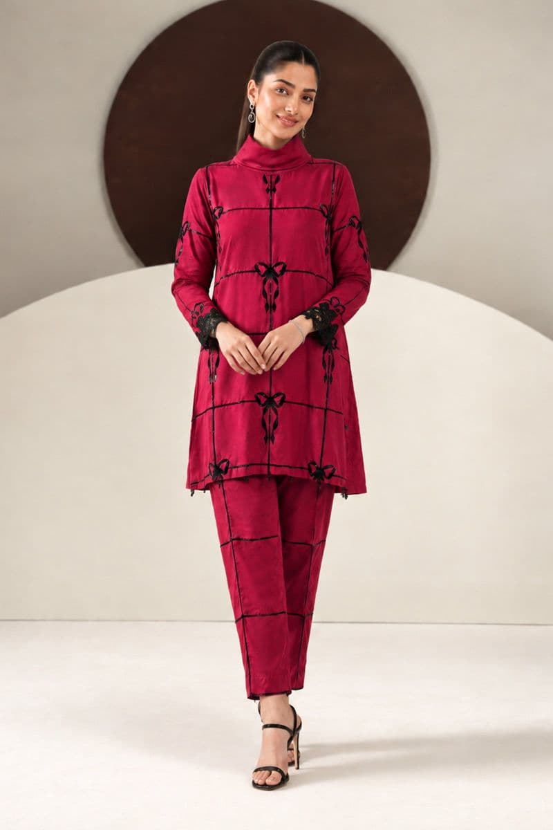 2 Piece Embroidered Dobby Linen Suit