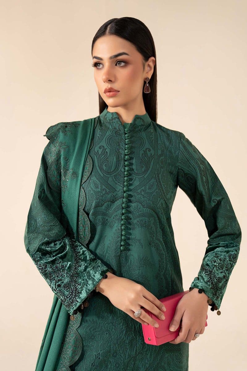 3 Piece Embroidered Cotton Jacquard Suit thumbnail