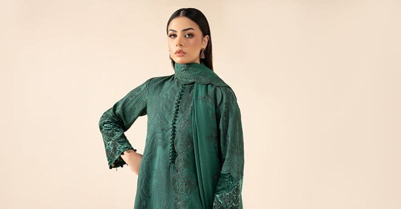 3 Piece Embroidered Cotton Jacquard Suit thumbnail