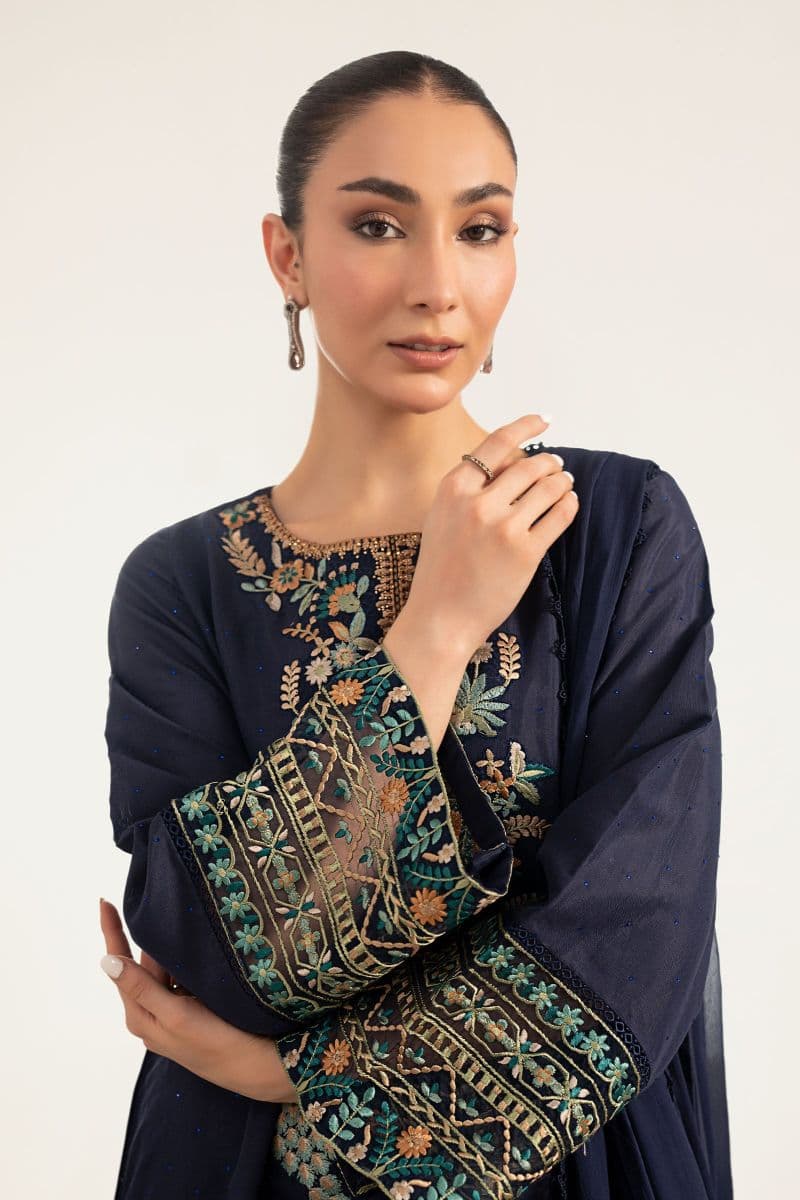 3 Piece Embroidered Raw Silk Suit thumbnail