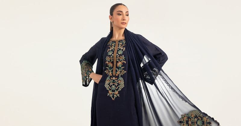 3 Piece Embroidered Raw Silk Suit thumbnail
