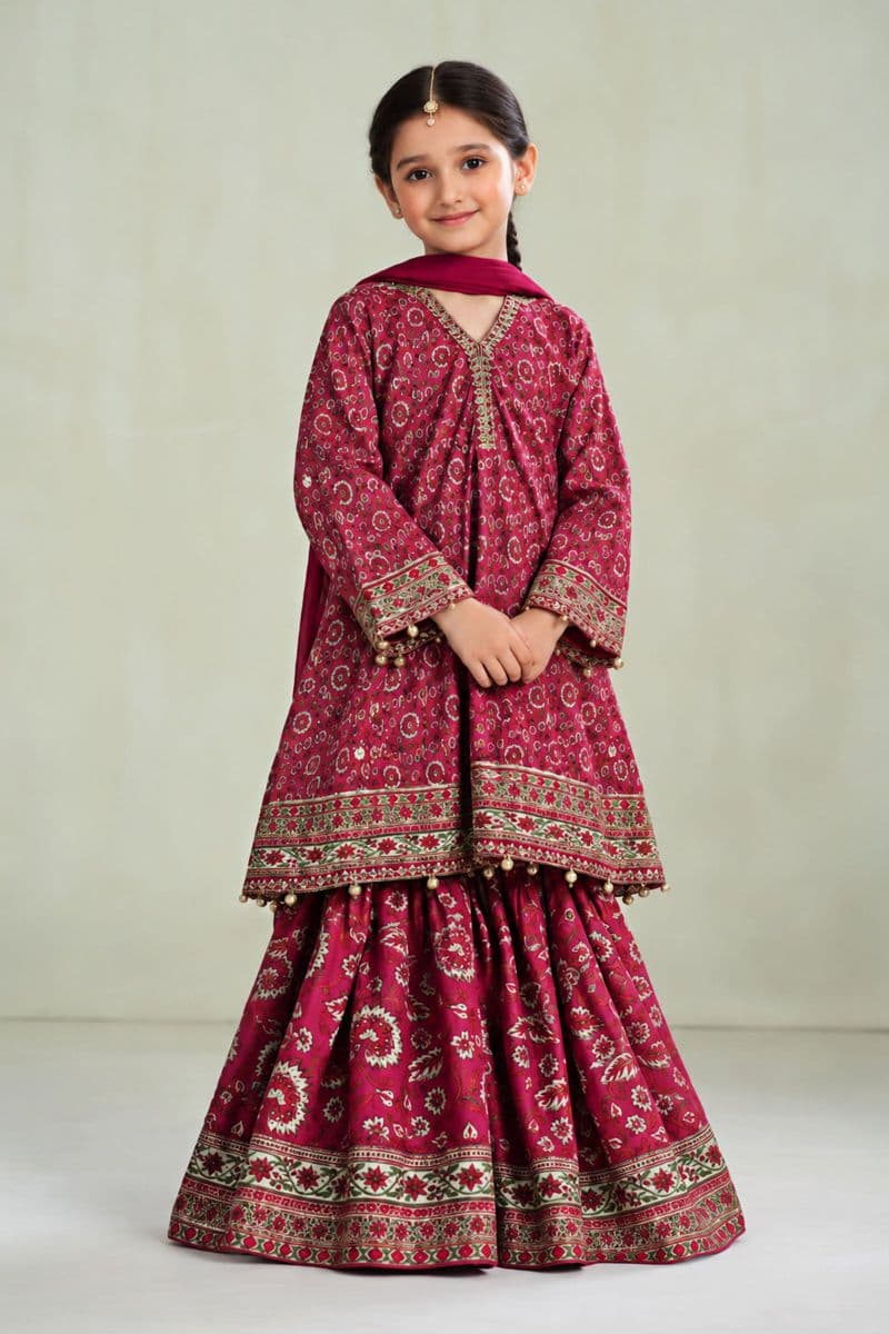 3 Piece Embroidered Raw Silk Suit thumbnail