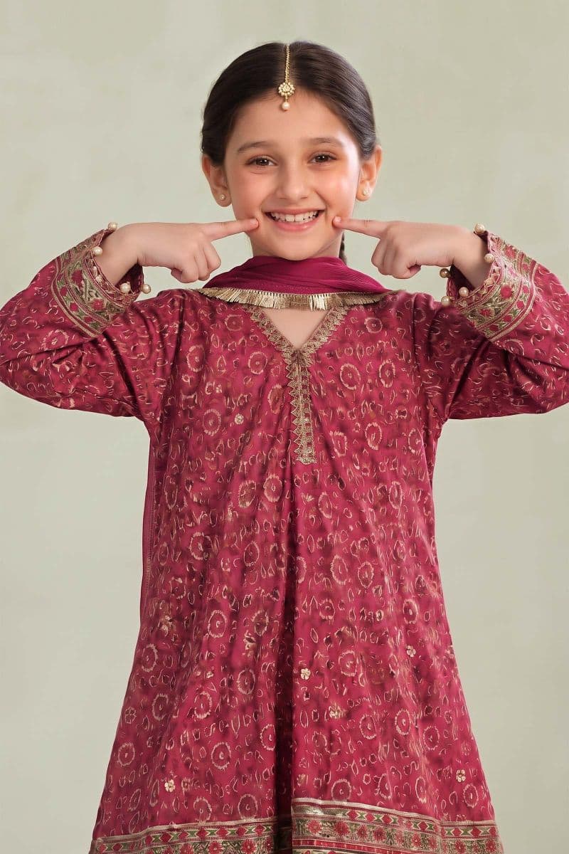 3 Piece Embroidered Raw Silk Suit thumbnail