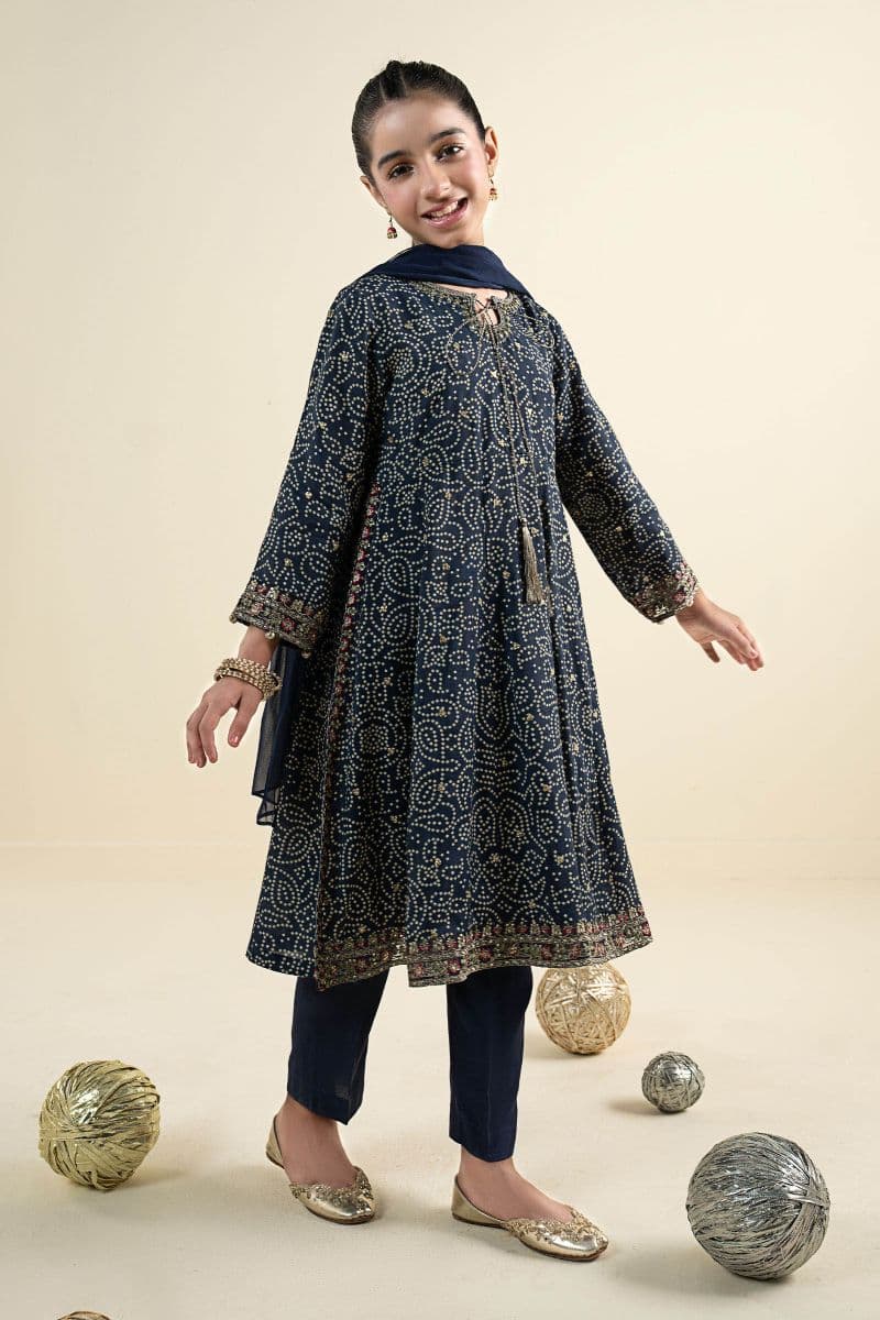 3 Piece Embroidered Raw Silk Suit