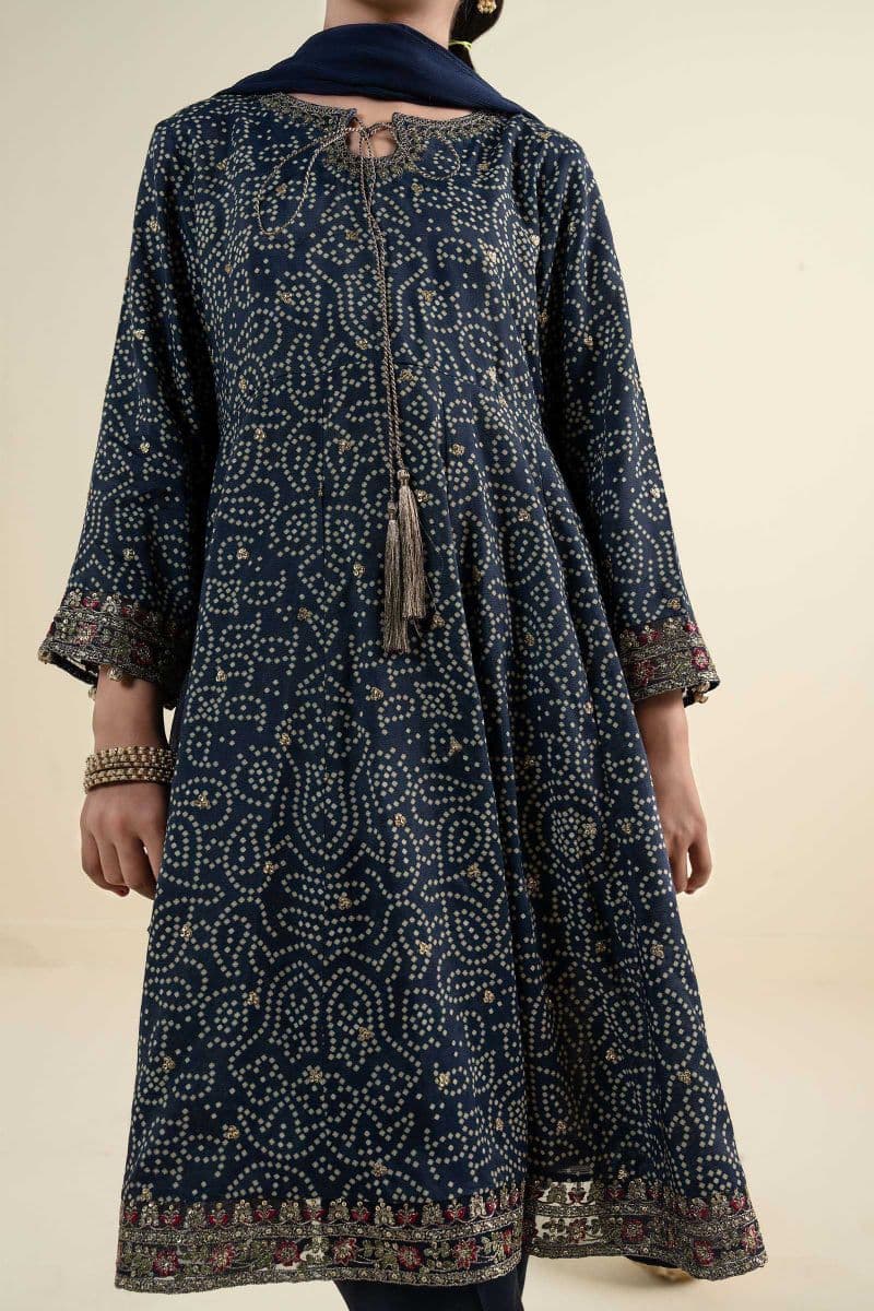 3 Piece Embroidered Raw Silk Suit