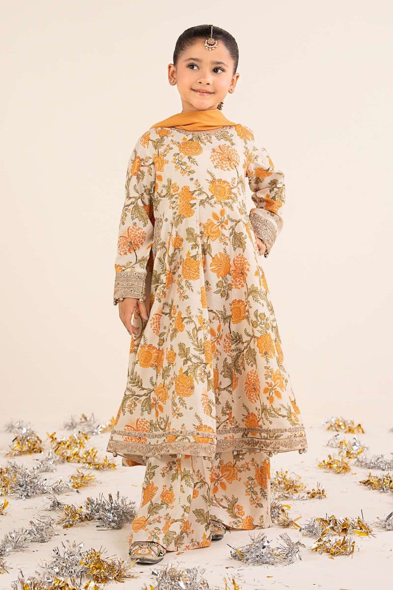 3 Piece Embroidered Raw Silk Suit