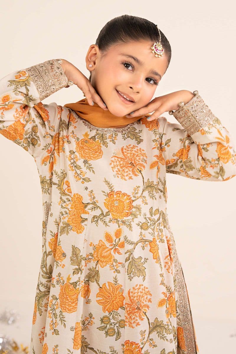 3 Piece Embroidered Raw Silk Suit