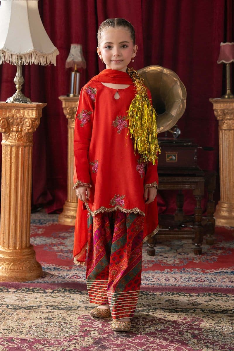 3 Piece Embroidered Raw Silk Suit