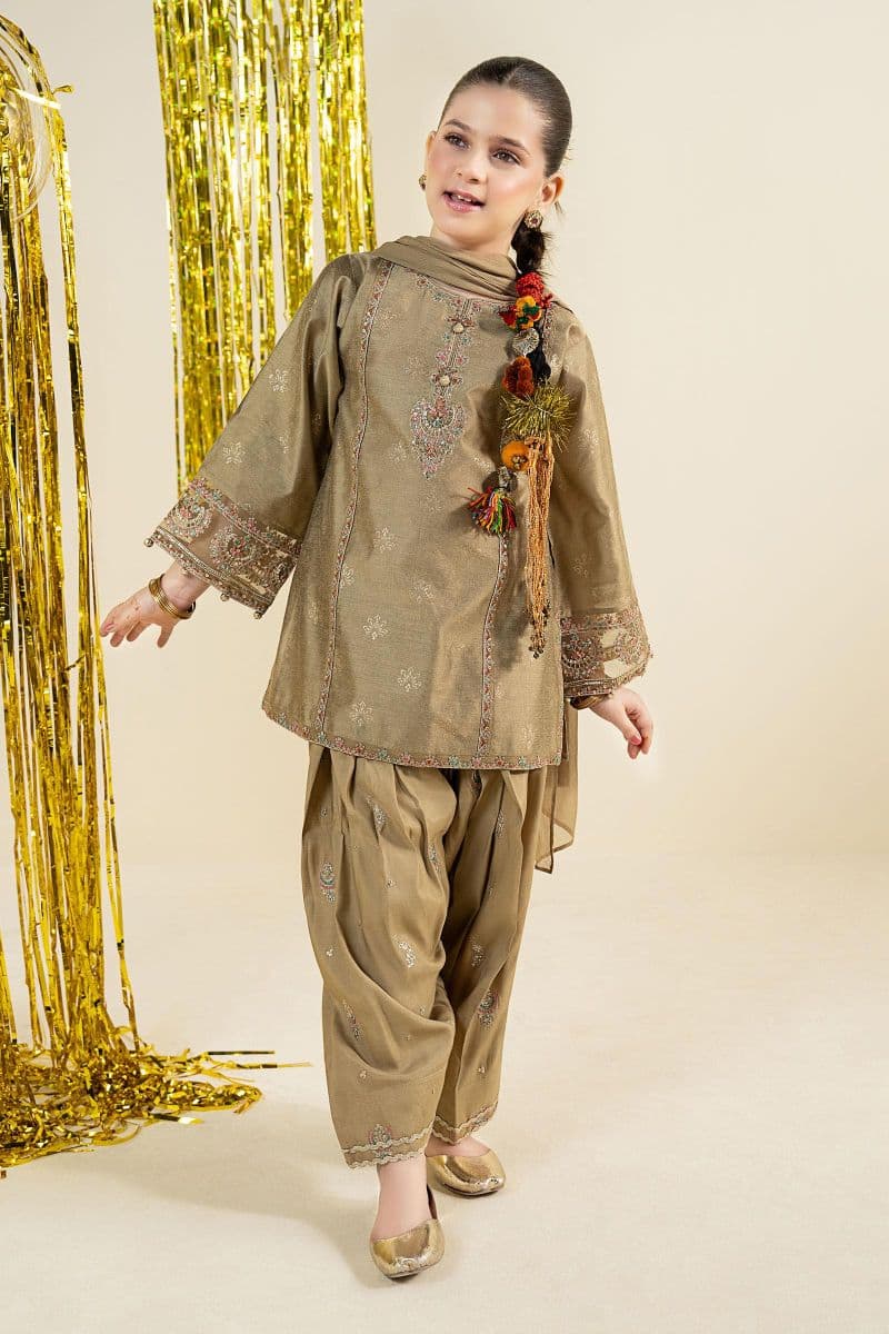3 Piece Embroidered Black Warp Silk Suit thumbnail