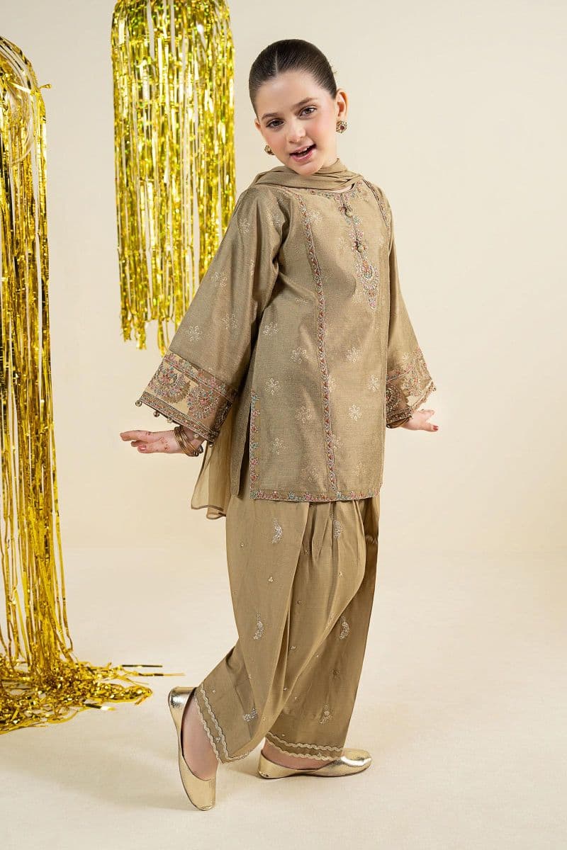 3 Piece Embroidered Black Warp Silk Suit thumbnail