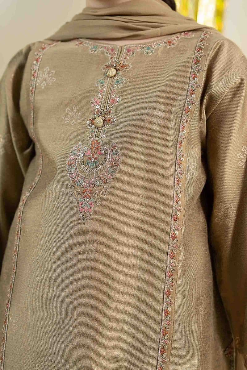 3 Piece Embroidered Black Warp Silk Suit thumbnail