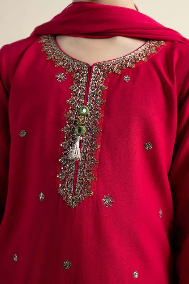 3 Piece Embroidered Linen Suit