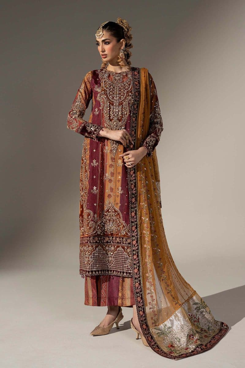 3 Piece Embroidered Raw Silk Suit