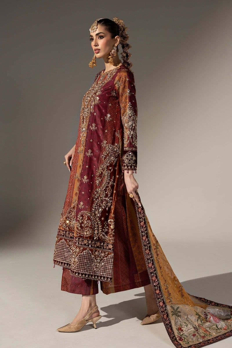 3 Piece Embroidered Raw Silk Suit