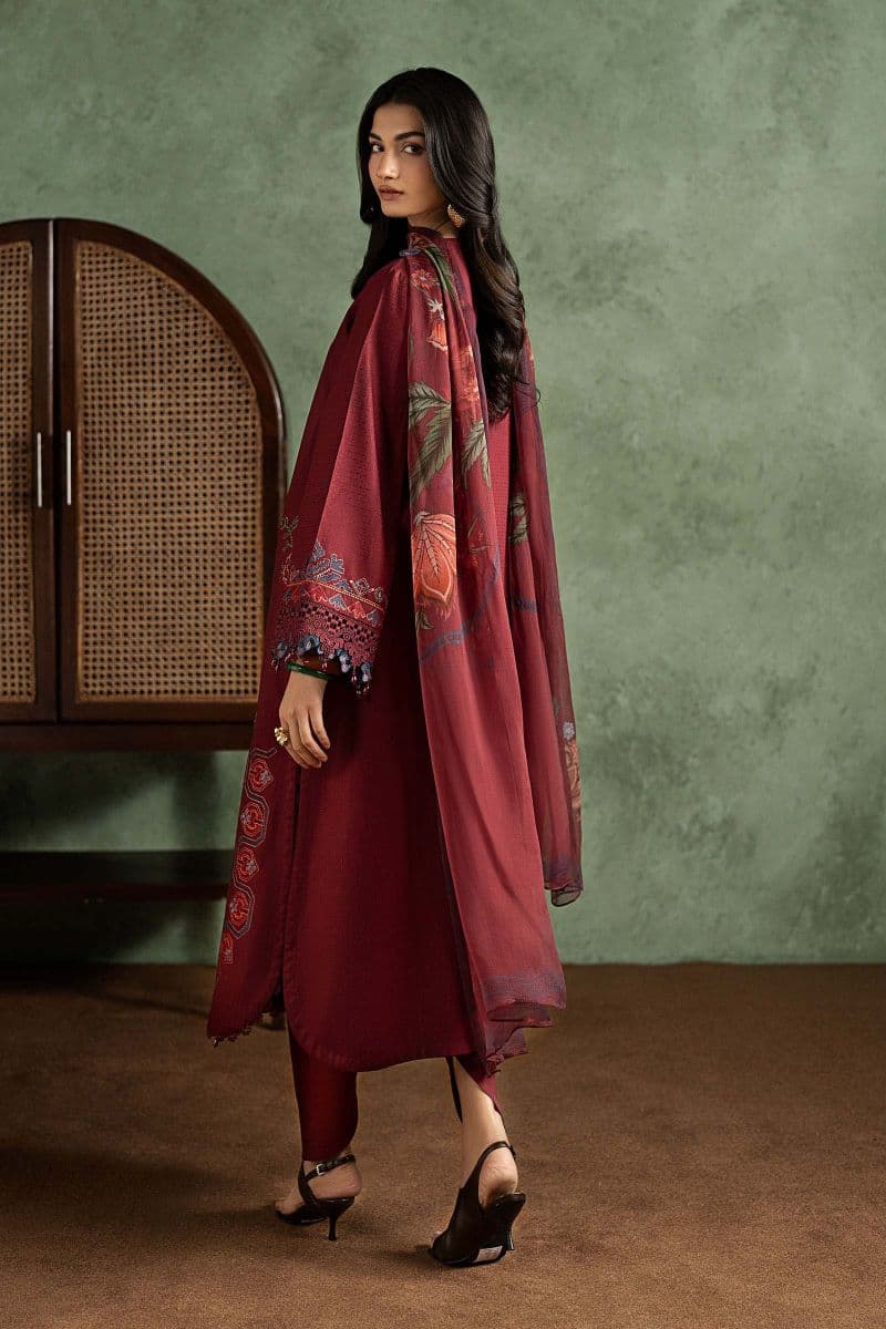 3 Piece Embroidered Dobby Linen Suit