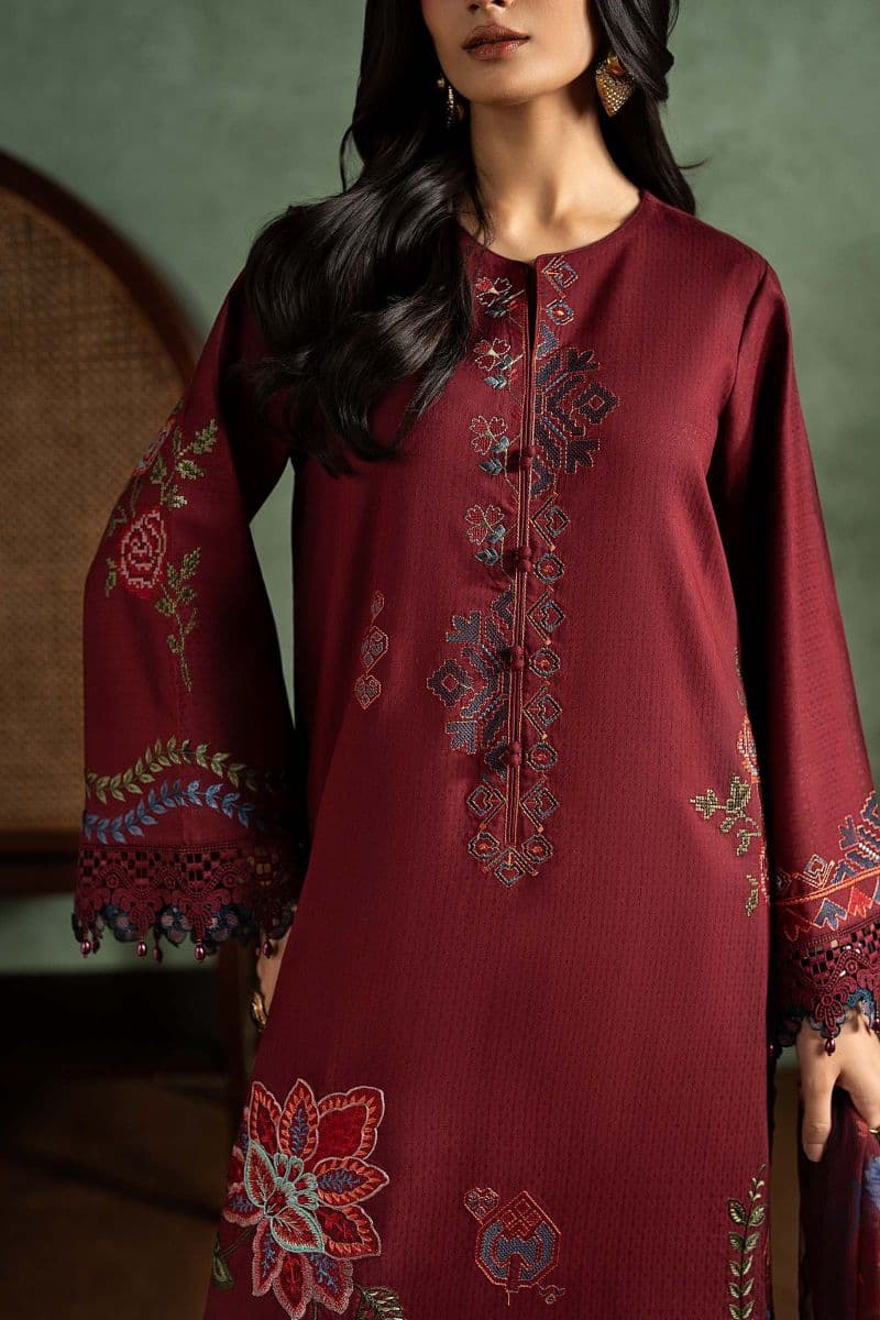 3 Piece Embroidered Dobby Linen Suit