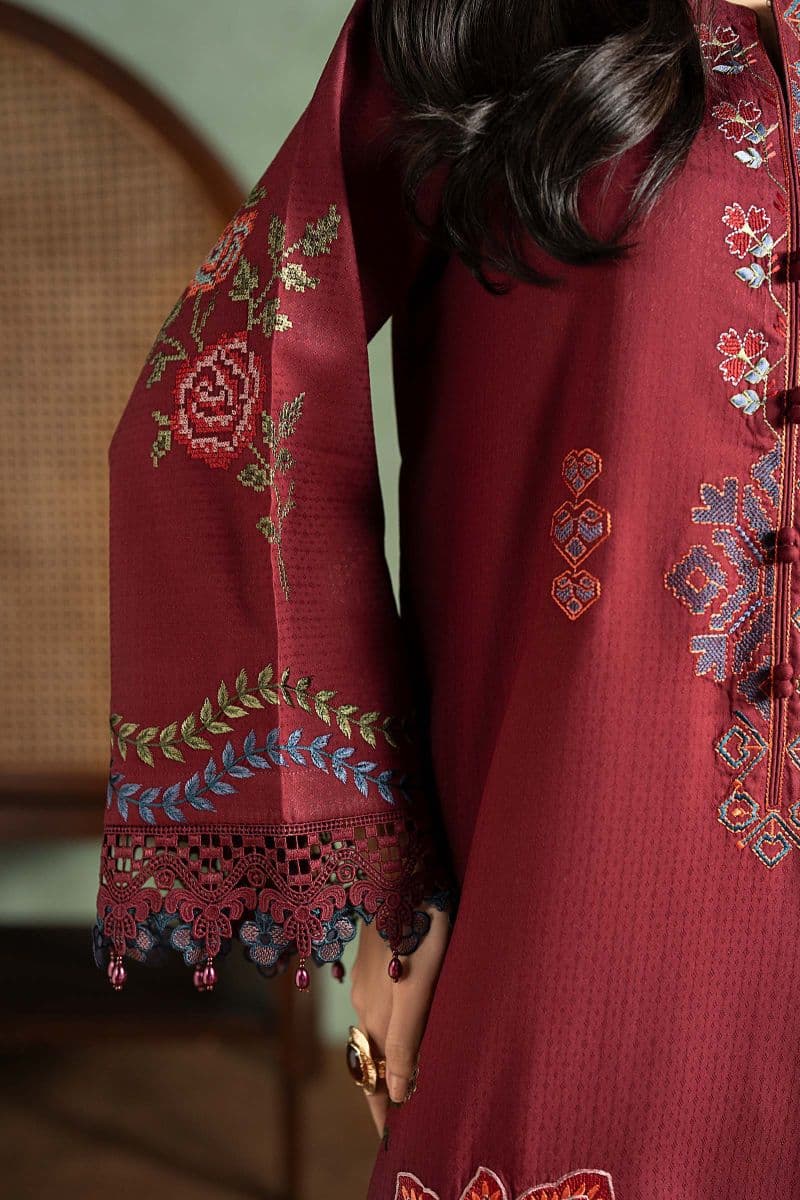 3 Piece Embroidered Dobby Linen Suit