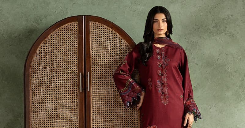 3 Piece Embroidered Dobby Linen Suit