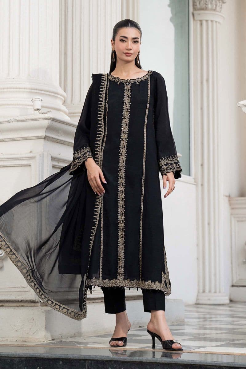 3 Piece Embroidered Raw Silk Suit thumbnail