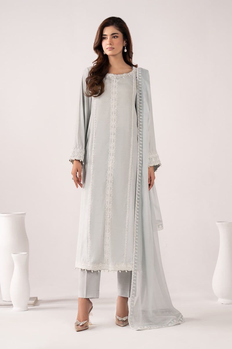 3 Piece Embroidered Raw Silk Suit thumbnail