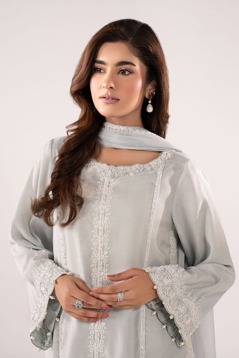 3 Piece Embroidered Raw Silk Suit thumbnail