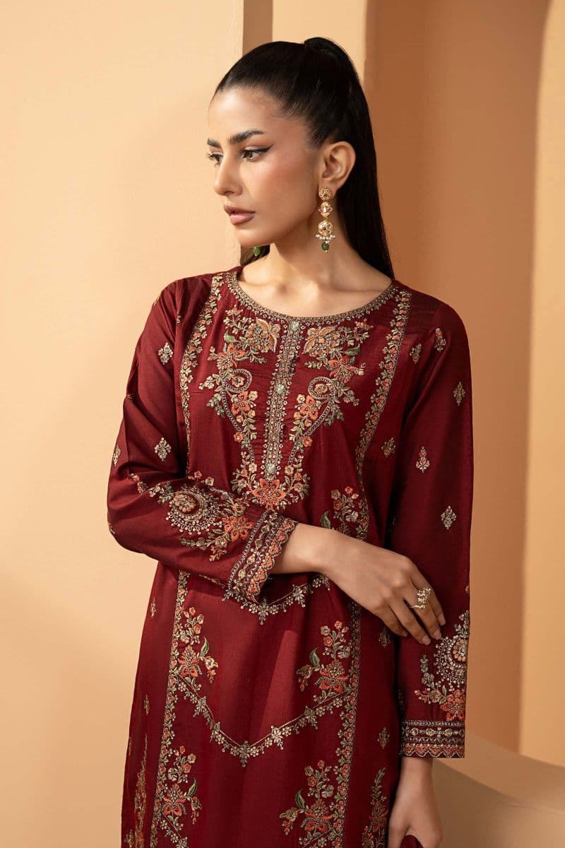 3 Piece Embroidered Double Warp Silk Suit