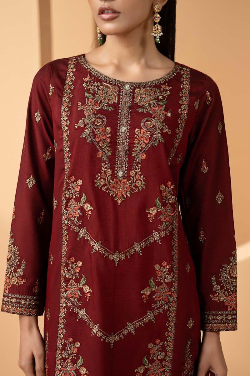 3 Piece Embroidered Double Warp Silk Suit