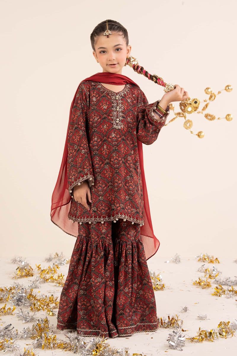 3 Piece Embroidered Raw Silk Suit thumbnail