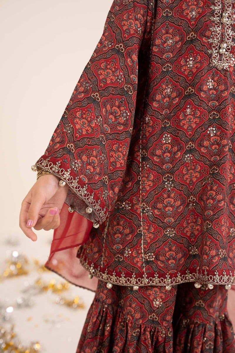 3 Piece Embroidered Raw Silk Suit thumbnail