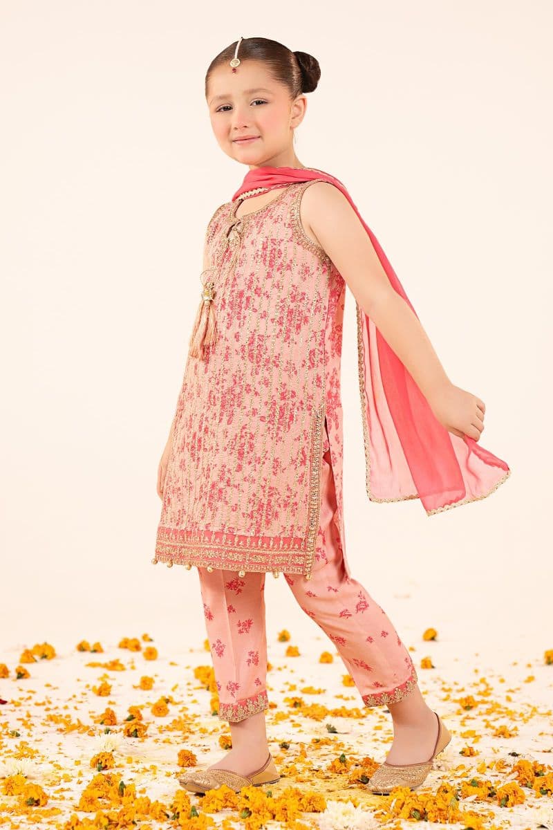 3 Piece Embroidered Raw Silk Suit