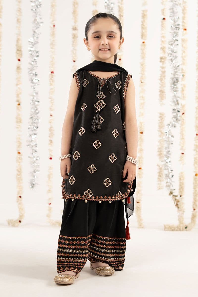 3 Piece Embroidered Raw Silk Suit