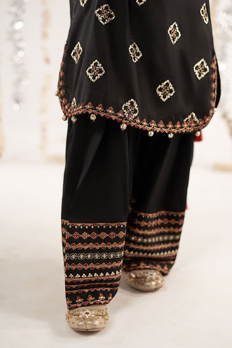 3 Piece Embroidered Raw Silk Suit