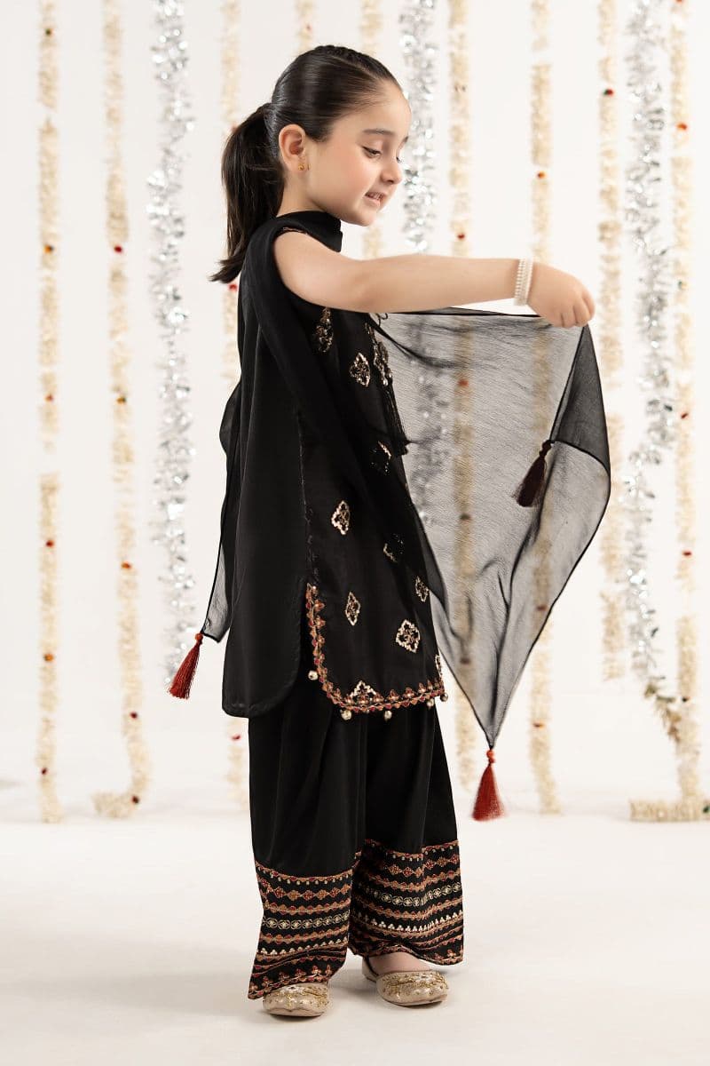 3 Piece Embroidered Raw Silk Suit