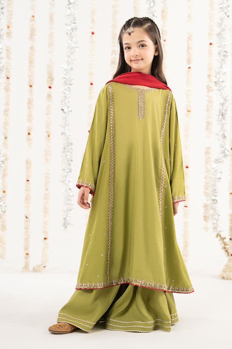 3 Piece Embroidered Raw Silk Suit