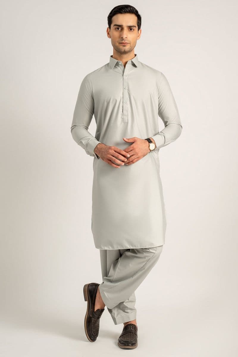 Men's Blended Kameez Shalwar - LIGHT OLIVE