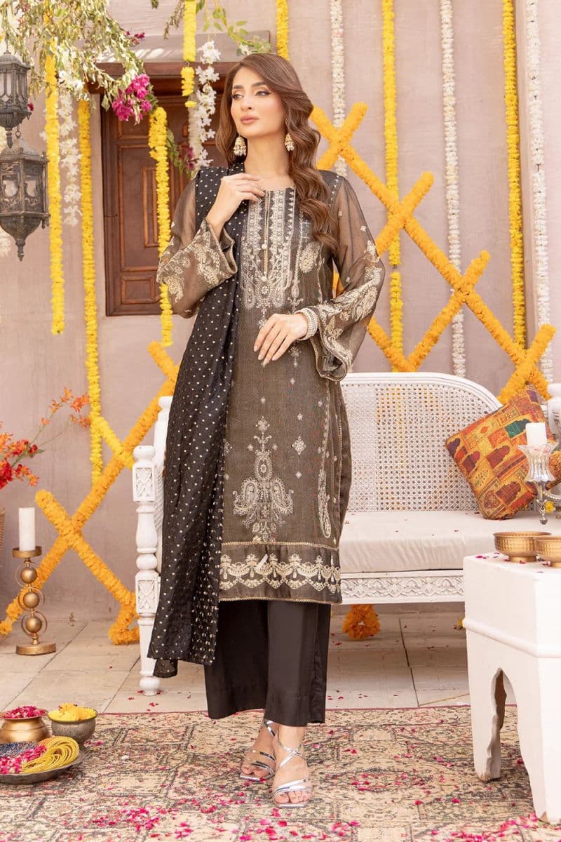 3 Piece - Embroidered Zari Net Suit