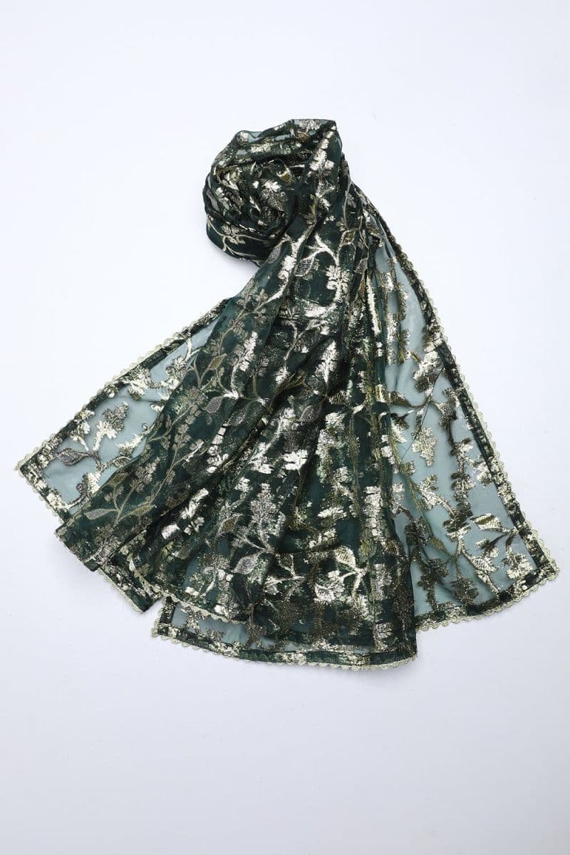 Green Organza Jacquard Dupatta