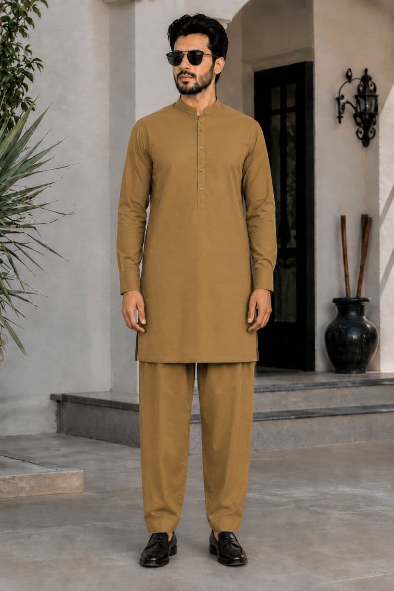 Men's Cotton Kameez Shalwar – BROWN thumbnail