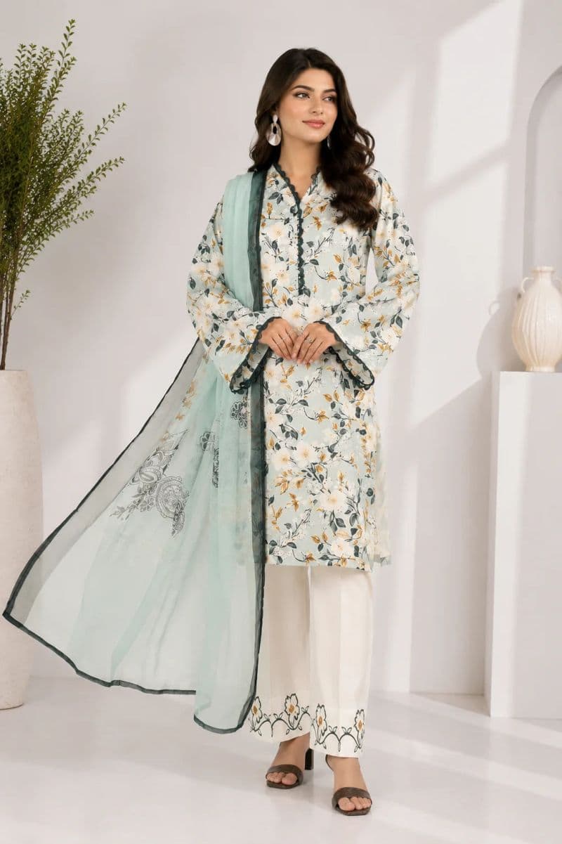 3 Piece - Printed Schiffli Suit