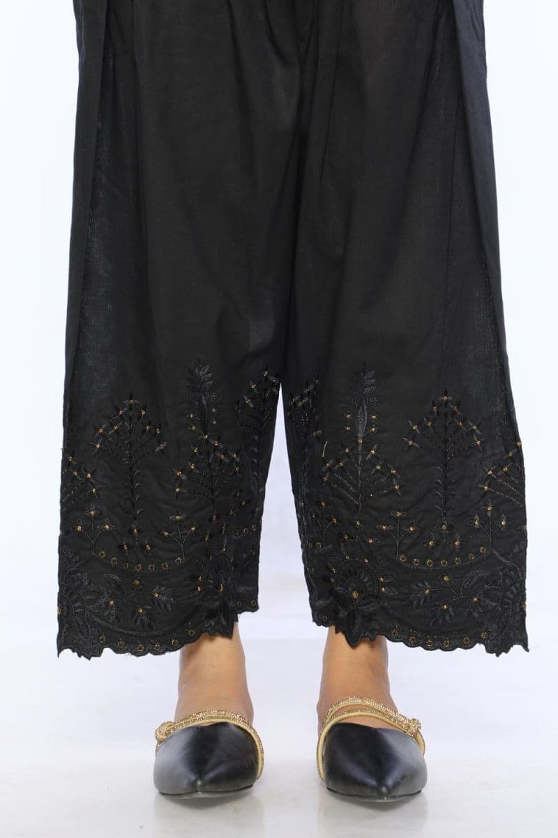 Black Embroidered Cambric Trouser