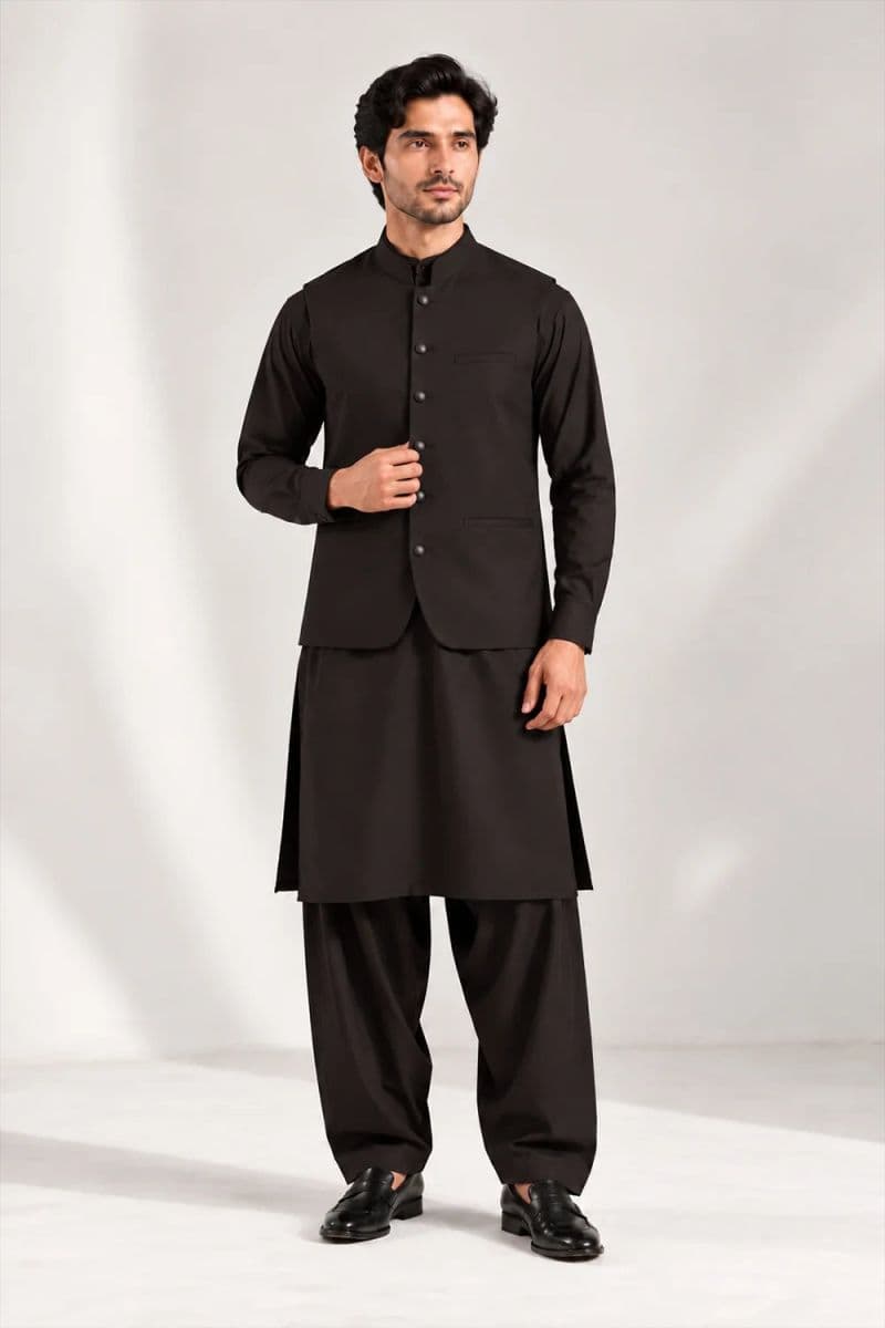 Men's Blended Kameez Shalwar with Waistcoat – charcoal