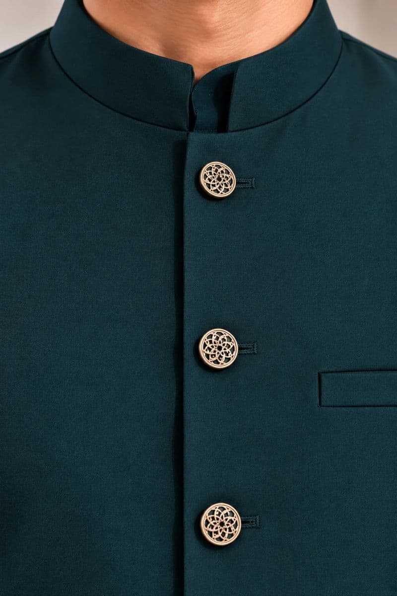 Men's Blended Kameez Shalwar with Waistcoat – teal green