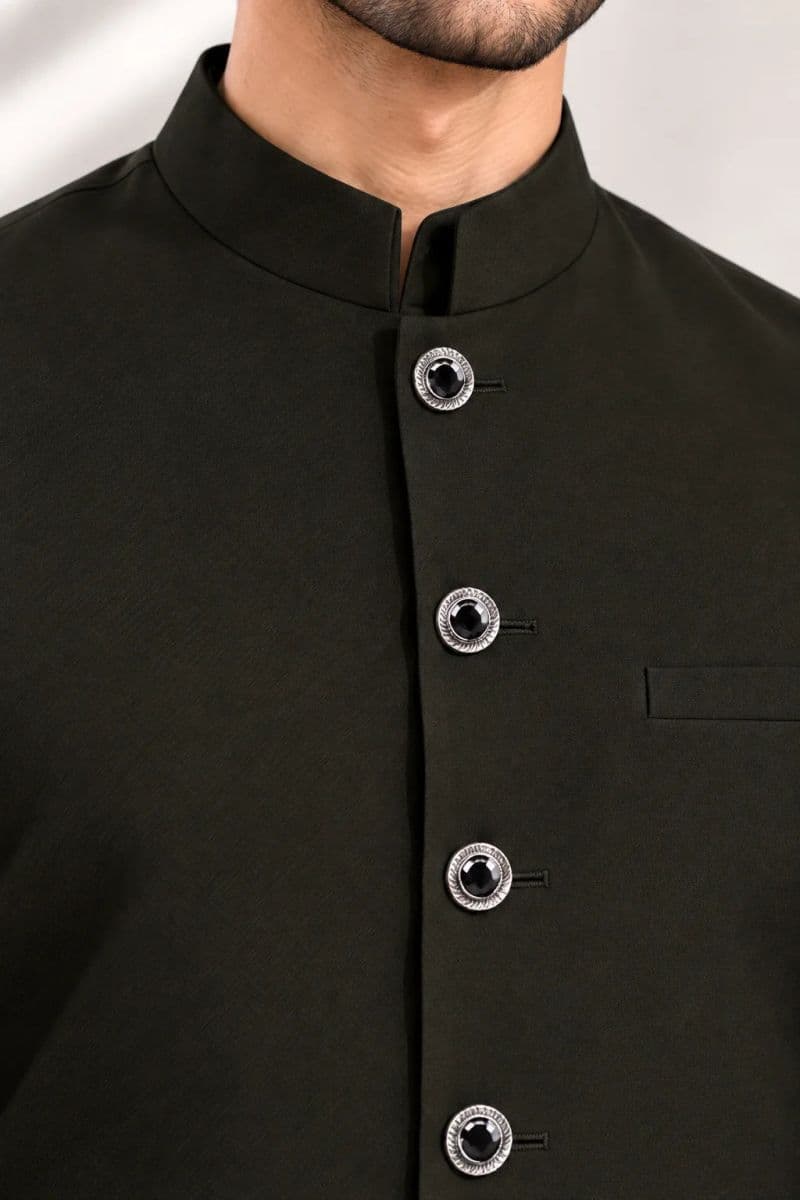 Men's Blended Kameez Shalwar with Waistcoat – DARK OLIVE
